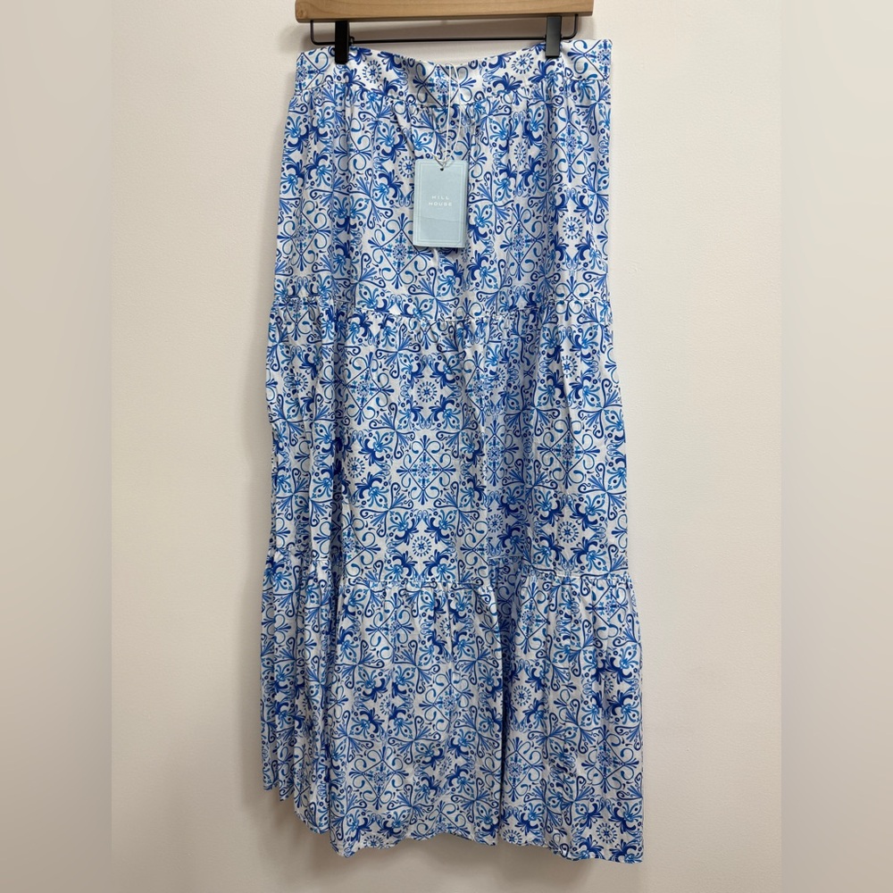 Hill house Camilla maxi skirt, blue mosaic women's skirt size XLarge. NWT
